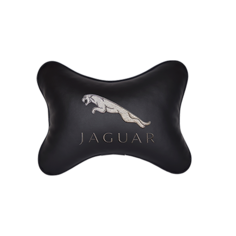 Подушка на подголовник экокожа Black с логотипом автомобиля JAGUAR Vital Technologies
