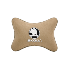 Подушка на подголовник алькантара Beige (белый) с логотипом автомобиля Skoda Vital Technologies
