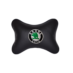 Подушка на подголовник экокожа Black с логотипом автомобиля SKODA Vital Technologies