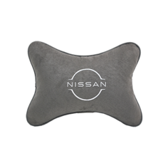 Подушка на подголовник алькантара L. Grey с логотипом автомобиля NISSAN (new) Vital Technologies