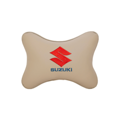 Подушка на подголовник экокожа Beige с логотипом автомобиля SUZUKI Vital Technologies