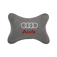 Подушка на подголовник алькантара L. Grey с логотипом автомобиля AUDI Vital Technologies