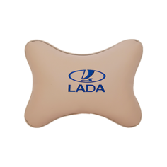 Подушка на подголовник экокожа Beige (синий) с логотипом автомобиля LADA Vital Technologies