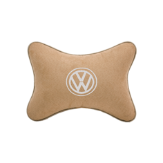 Подушка на подголовник алькантара Beige (белый) с логотипом автомобиля Volkswagen Vital Technologies