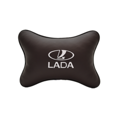 Подушка на подголовник экокожа Coffee (белая) с логотипом автомобиля LADA Vital Technologies