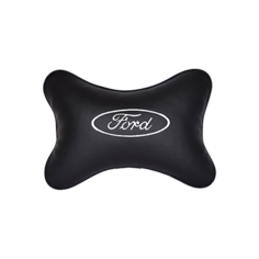 Подушка на подголовник экокожа Black (белая) с логотипом автомобиля FORD Vital Technologies