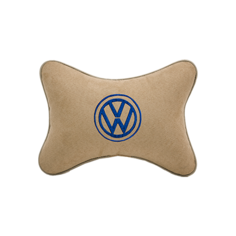 Подушка на подголовник алькантара Beige (синяя) с логотипом автомобиля Volkswagen Vital Technologies