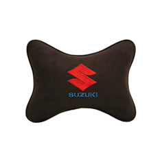 Подушка на подголовник алькантара Coffee с логотипом автомобиля SUZUKI Vital Technologies