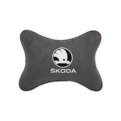 Подушка на подголовник алькантара D. Grey (белый) с логотипом автомобиля Skoda Vital Technologies