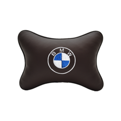 Подушка на подголовник экокожа Coffee с логотипом автомобиля BMW Vital Technologies