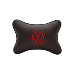 Подушка на подголовник экокожа Coffee (красный) с логотипом автомобиля Volkswagen Vital Technologies