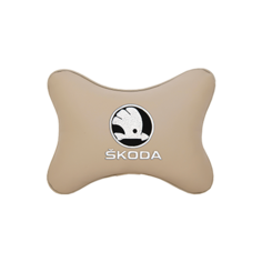 Подушка на подголовник экокожа Beige (белый) с логотипом автомобиля Skoda Vital Technologies
