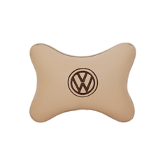 Подушка на подголовник экокожа Beige (коричневый) с логотипом автомобиля Volkswagen Vital Technologies