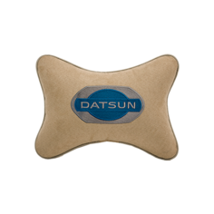 Подушка на подголовник алькантара Beige с логотипом автомобиля DATSUN Vital Technologies