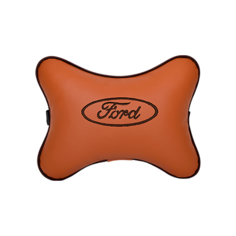 Подушка на подголовник экокожа Fox (коричневая) с логотипом автомобиля FORD Vital Technologies