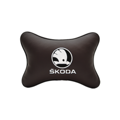 Подушка на подголовник экокожа Coffee (белая) с логотипом автомобиля SKODA Vital Technologies
