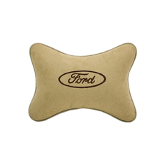 Подушка на подголовник алькантара Beige (коричневая) с логотипом автомобиля FORD Vital Technologies