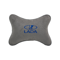 Подушка на подголовник алькантара L. Grey (синяя) с логотипом автомобиля LADA Vital Technologies