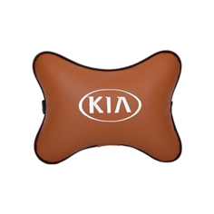 Подушка на подголовник экокожа Fox (белая) с логотипом автомобиля KIA Vital Technologies