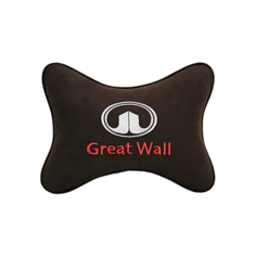 Подушка на подголовник алькантара Coffee с логотипом автомобиля GREAT WALL Vital Technologies