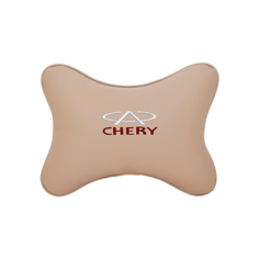 Подушка на подголовник экокожа Beige с логотипом автомобиля CHERY Vital Technologies