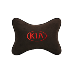 Подушка на подголовник алькантара Coffee (красная) с логотипом автомобиля KIA Vital Technologies