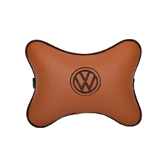Подушка на подголовник экокожа Fox (коричневая) с логотипом автомобиля Volkswagen Vital Technologies