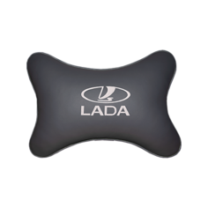 Подушка на подголовник экокожа L. Grey (белый) с логотипом автомобиля LADA Vital Technologies