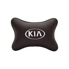 Подушка на подголовник экокожа Coffee (белый логотип) с логотипом автомобиля KIA Vital Technologies