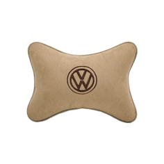 Подушка на подголовник алькантара Beige (коричневый) с логотипом автомобиля Volkswagen Vital Technologies