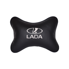 Подушка на подголовник экокожа Black (белая) с логотипом автомобиля LADA Vital Technologies