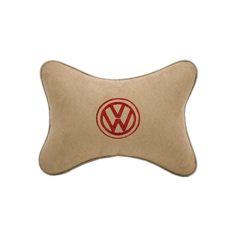 Подушка на подголовник алькантара Beige (красный) с логотипом автомобиля Volkswagen Vital Technologies