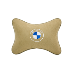 Подушка на подголовник алькантара Beige с логотипом автомобиля BMW Vital Technologies