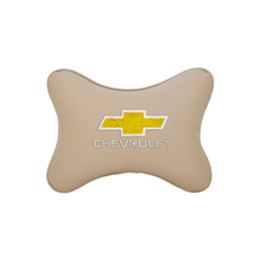 Подушка на подголовник экокожа Beige с логотипом автомобиля CHEVROLET Vital Technologies