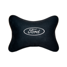 Подушка на подголовник алькантара Black (белая) с логотипом автомобиля FORD Vital Technologies