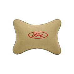 Подушка на подголовник алькантара Beige (красная) с логотипом автомобиля FORD Vital Technologies