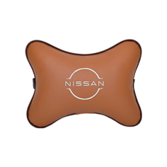 Подушка на подголовник экокожа Fox с логотипом автомобиля NISSAN (new) Vital Technologies