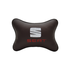 Подушка на подголовник экокожа Coffee с логотипом автомобиля SEAT Vital Technologies