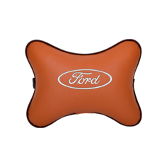 Подушка на подголовник экокожа Fox (белая) с логотипом автомобиля FORD Vital Technologies