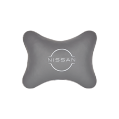 Подушка на подголовник экокожа L. Grey с логотипом автомобиля NISSAN (new) Vital Technologies