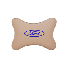 Подушка на подголовник экокожа Beige (синяя) с логотипом автомобиля FORD Vital Technologies