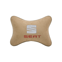 Подушка на подголовник алькантара Beige с логотипом автомобиля SEAT Vital Technologies