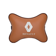 Подушка на подголовник экокожа Fox (белый) с логотипом автомобиля Renault Vital Technologies