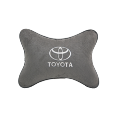 Подушка на подголовник алькантара L. Grey (белая) с логотипом автомобиля Toyota Vital Technologies