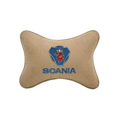 Подушка на подголовник алькантара Beige с логотипом автомобиля SCANIA Vital Technologies