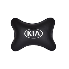 Подушка на подголовник экокожа Black (белая) с логотипом автомобиля KIA Vital Technologies