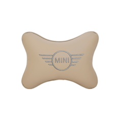 Подушка на подголовник экокожа Beige с логотипом автомобиля MINI Vital Technologies