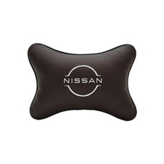 Подушка на подголовник экокожа Coffee с логотипом автомобиля NISSAN (new) Vital Technologies