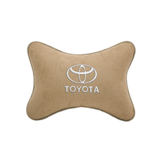 Подушка на подголовник алькантара Beige (белая) с логотипом автомобиля TOYOTA Vital Technologies