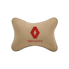 Подушка на подголовник алькантара Beige (красный) с логотипом автомобиля Renault Vital Technologies